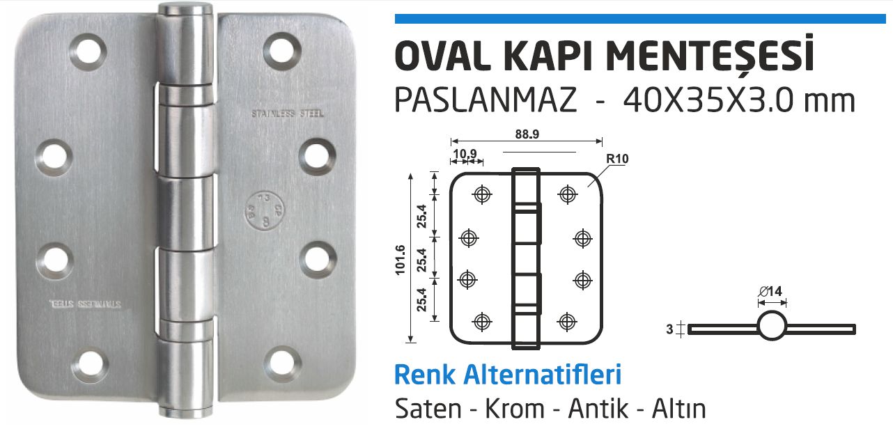 Oval Kapı Menteşesi Paslanmaz