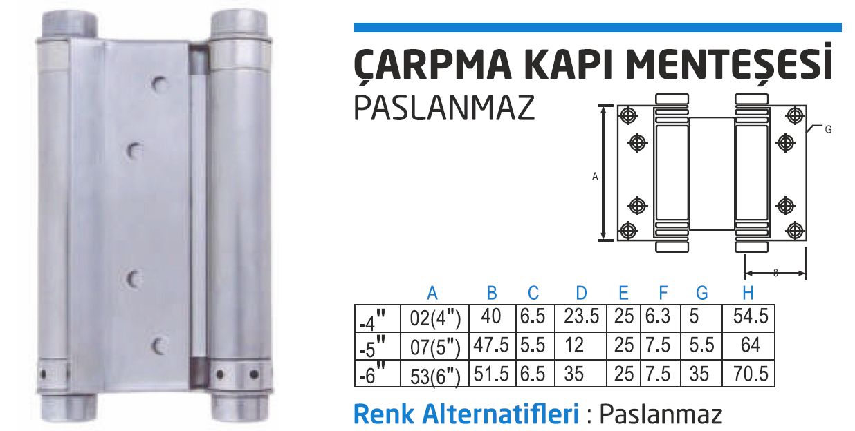 Çarpma Kapı Menteşesi Paslanmaz