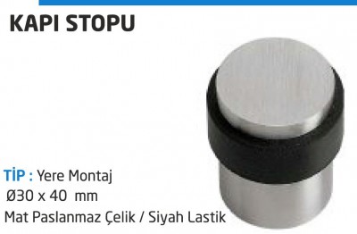 Kapı Stopu (Mat paslanmaz çelik ve siyah lastikli)