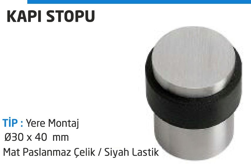 Kapı Stopu (Mat paslanmaz çelik ve siyah lastikli)